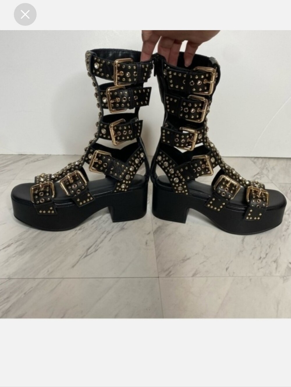 Jeffrey Campbell Nwot Black Platform Gladiator Sandals with Gold Buckles - Picture 8 of 17